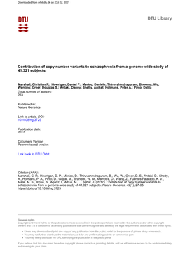 Contribution of Copy Number Variants to Schizophrenia from a Genome-Wide Study of 41,321 Subjects