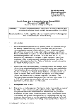 Norfolk Coast Area of Outstanding Natural Beauty (AONB) Management Plan 2014 - 2019 Report by Head of Strategy and Projects