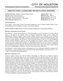 Protected Landmark Designation Report