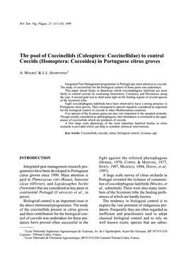 The Pool of Coccinellids (Coleoptera: Coccinellidae) to Control Coccids (Homoptera: Coccoidea) in Portuguese Citrus Groves