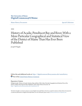 History of Acadie, Penobscot Bay and River, with a More Particular