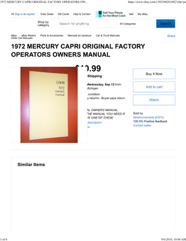1972 MERCURY CAPRI ORIGINAL FACTORY OPERATORS OWNERS MANUAL $10.99 Buy It Now + $3.66 Shipping