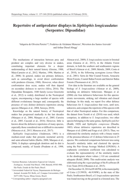 Repertoire of Antipredator Displays in Siphlophis Longicaudatus (Serpentes: Dipsadidae)