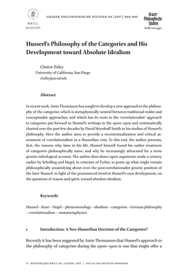 Husserl's Philosophy of the Categories and His Development