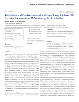 The Influence of Pre-Treatment with a Proton Pump Inhibitor / H2 Receptor Antagonists on Helicobacter Pylori Eradication