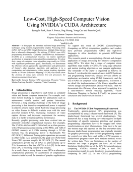 Low-Cost, High-Speed Computer Vision Using NVIDIA's CUDA