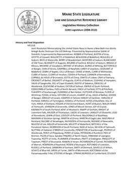 Legislative History: Joint Resolution Memorializing The