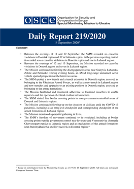 Daily Report 219/2020 14 September 2020 1 Summary