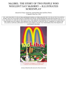 Mclibel: the STORY of TWO PEOPLE WHO WOULDN't SAY Mcsorry -- ILLUSTRATED SCREENPLAY