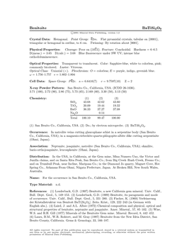 Benitoite Batisi3o9 C 2001 Mineral Data Publishing, Version 1.2 ° Crystal Data: Hexagonal