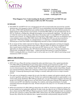 What Happens Next: Understanding the Results of HPTN 035 and MDP 301 and the Promise of Arvs for HIV Prevention