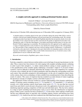 A Complex Networks Approach to Ranking Professional Snooker Players