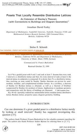 Posets That Locally Resemble Distributive Lattices an Extension of Stanley's Theorem (With Connections to Buildings and Diagram Geometries)1