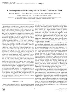 A Developmental Fmri Study of the Stroop Color-Word Task