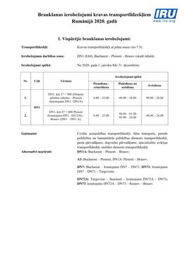 Braukšanas Ierobežojumi Kravas Transportlīdzekļiem Rumānijā 2020. Gadā