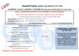 Inscriptions Alsh Vacances Ete 2021
