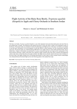Flight Activity of the Hairy Rose Beetle, Tropinota Squalida (Scopoli) in Apple and Cherry Orchards in Southern Jordan
