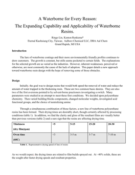 The Expanding Capability and Applicability of Waterborne Resins