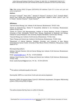 1 Title: RNA Binding RING E3-Ligase DZIP3/Hrul138 Stabilizes Cyclin