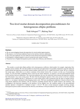 Two-Level Mortar Domain Decomposition Preconditioners for Heterogeneous Elliptic Problems