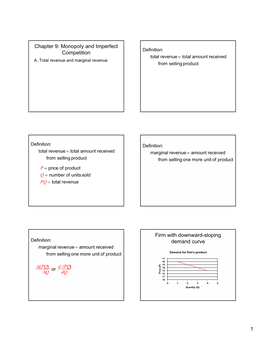 1 Chapter 9: Monopoly and Imperfect Competition Firm with Downward