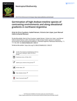Germination of High Andean Treeline Species of Contrasting Environments and Along Elevational Gradients in Northwest Argentina
