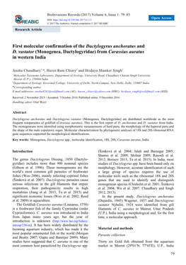 Monogenea, Dactylogyridae) from Carassius Auratus in Western India