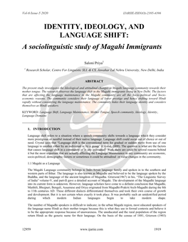 IDENTITY, IDEOLOGY, and LANGUAGE SHIFT: a Sociolinguistic Study of Magahi Immigrants