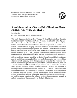 A Modeling Analysis of the Landfall of Hurricane Marty (2003) in Baja California, Mexico L.M