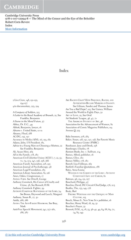 Cambridge University Press 978-1-107-12994-8 — the Mind of the Censor and the Eye of the Beholder Robert Corn-Revere Index More Information