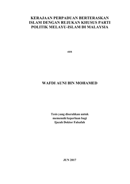 Kerajaan Perpaduan Berteraskan Islam Dengan Rujukan Khusus Parti Politik Melayu-Islam Di Malaysia