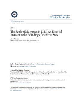 The Battle of Morgarten in 1315: an Essential Incident in the Founding of the Swiss State