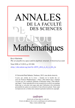 The Set of Paths in a Space and Its Algebraic Structure. a Historical Account