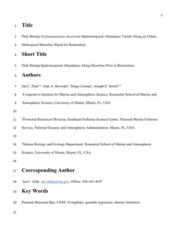 Pink Shrimp Farfantepenaeus Duorarum Spatiotemporal Abundance Trends Along an Urban, Subtropical Shoreline Slated for Restoratio