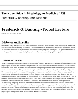 The Nobel Prize in Physiology Or Medicine 1923 Frederick G