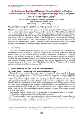 An Analysis of Rural Land Mortgage Financing Model in Western China