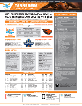 13/12 OREGON STATE BEAVERS (24-7/14-4 PAC-12) Vs. #12/13