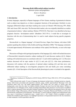 Doromu-Koki Differential Subject Marker Between Syntax and Pragmatics Robert L Bradshaw 1 April 2020 1