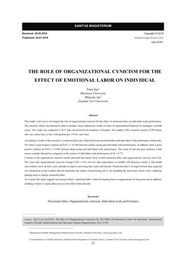 The Role of Organizational Cynicism for the Effect of Emotional Labor on Individual