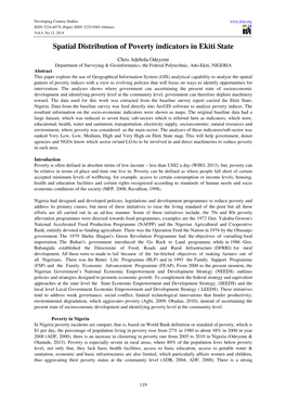 Spatial Distribution of Poverty Indicators in Ekiti State