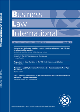 Plant Variety Rights Versus Plant Patents: Legal Developments and Frictions in a Regional Perspective Jan Holthuis and Marc Van Der Velden (General Editors)