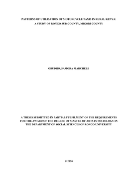 Patterns of Utilisation of Motorcycle Taxis in Rural Kenya: a Study of Rongo Sub-County, Migori County