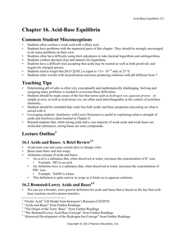 Chapter 16. Acid-Base Equilibria Common Student Misconceptions • Students Often Confuse a Weak Acid with a Dilute Acid