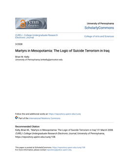 Martyrs in Mesopotamia: the Logic of Suicide Terrorism in Iraq
