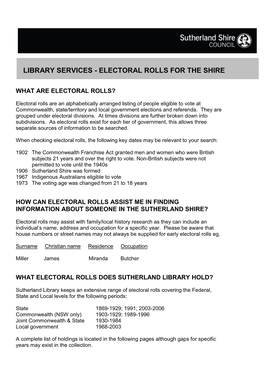 Electoral Rolls for the Shire