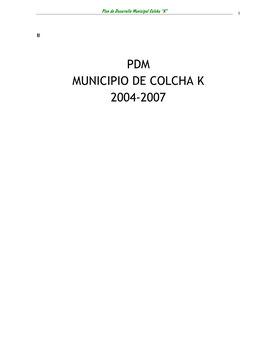 Pdm Municipio De Colcha K 2004-2007