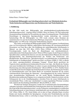 1 Robert Peters / Norbert Nagel Fortlaufende Bibliographie Zum Schreibsprachenwechsel Vom Mittelniederdeutschen, Niederrheinisch