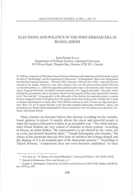 Elections and Politics in the Post-Ershad Era in Bangladesh