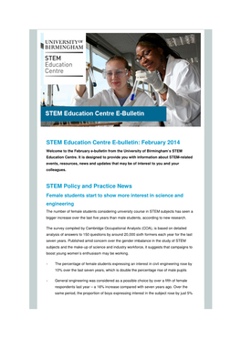 STEM Education Centre E-Bulletin: February 2014