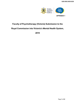 Faculty of Psychotherapy (Victoria) Submission to The